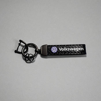 Брелок автомобільний шкіряний з карабіном Volkswagen, екошкіра та метал