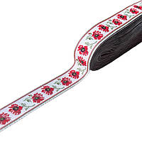 Тасьма з орнаментом біла з маками 2,0 см