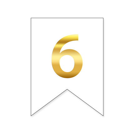 Цифра на прапорці для будь-яких написів "6" золото на білому, фото 1