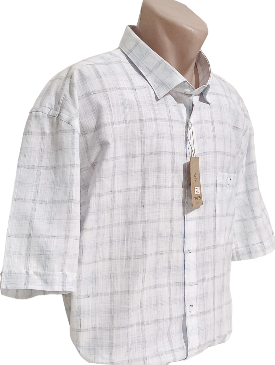 Теніска чоловіча великого розміру Nens vk-0003 класична в клітку, натуральна чоловіча сорочка льон стильна
