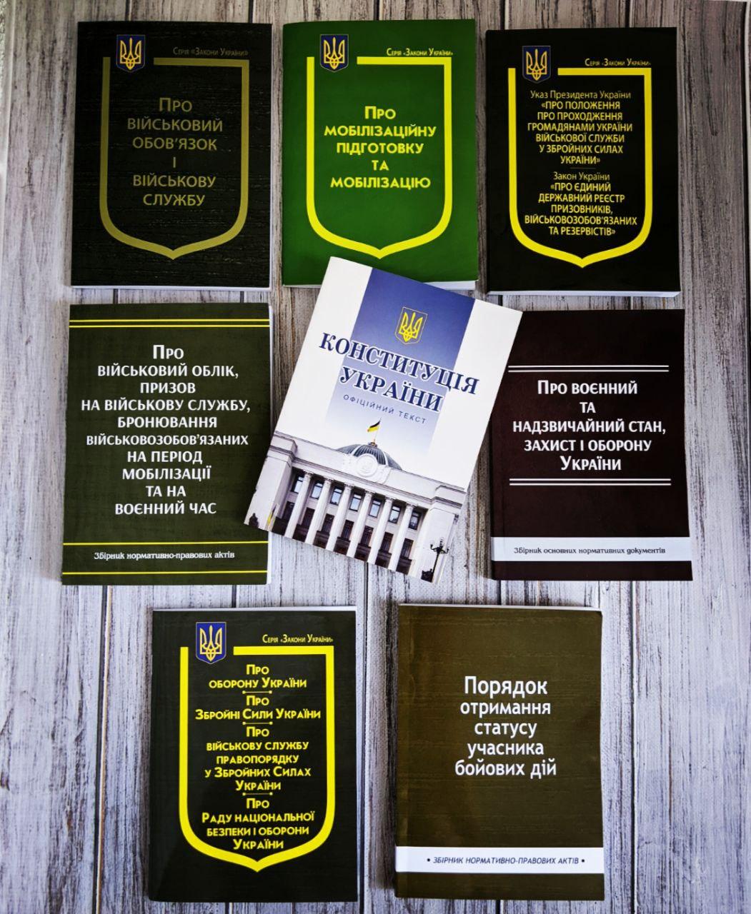Набір 8 книг "Конституція",Закон України "Про мобілізацію",“Про військовий облік","Про військовий обов’язок"