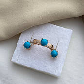 Комплект золотий каблучка та сережки з круглою блакитною бірюзою 4.82