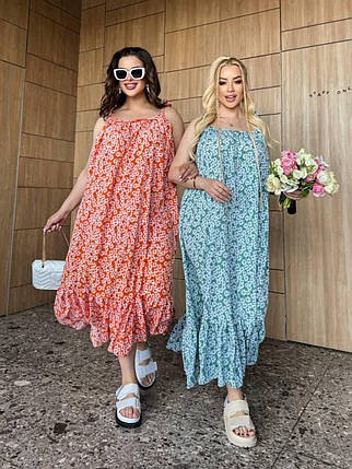 Штапельне літнє плаття по щиколотку без рукавів розміри батал, фото 1