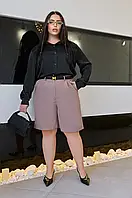 Жіночі офісні шорти з високою посадкою льон.