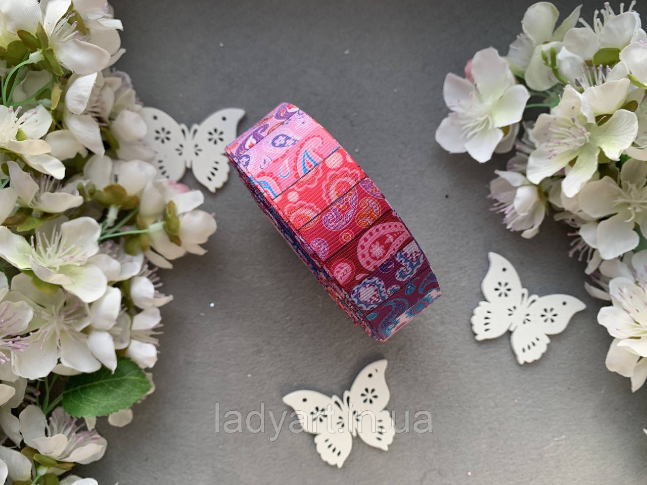 Лента репсовая с рисунком 2.5 см "Печворк огурцы", 25 ярд, оптом, фото 1