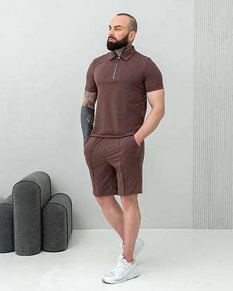 Модный мужской костюм летний молодежный комплект футболка шорты однотонный мужские красивые стильные костюмы, фото 3