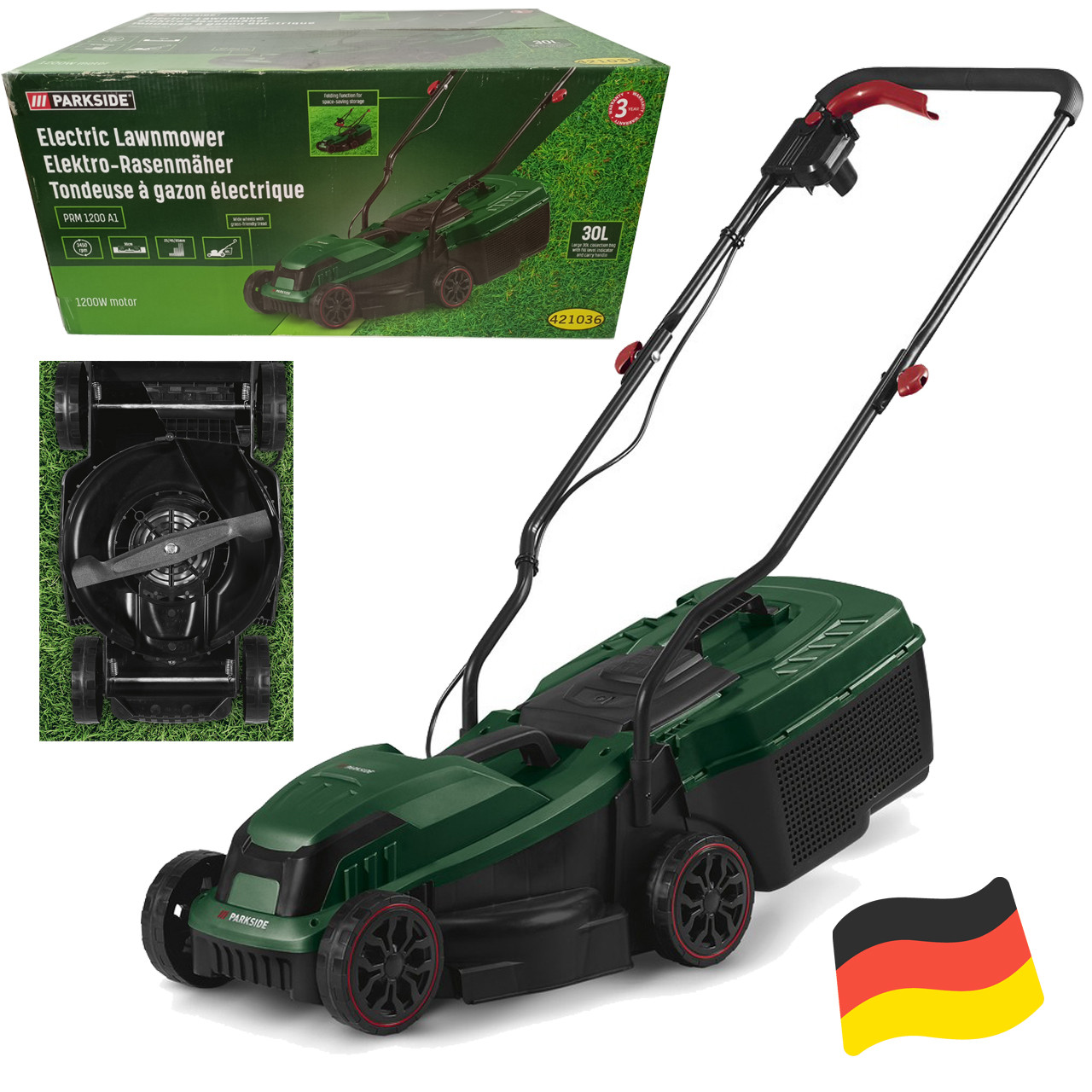 Електрична газонокосарка Parkside PRM 1200 A1 (1200 Вт, ніж 30 см, 30 л, Німеччина), фото 1