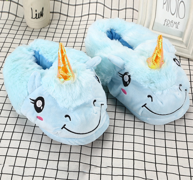 

Детские закрытые голубые тапочки игрушки Единороги, Голубой