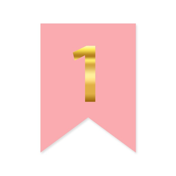 Цифра на прапорці для будь-яких написів "1" золото на рожевому