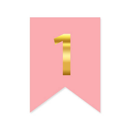 Цифра на прапорці для будь-яких написів "1" золото на рожевому, фото 1