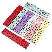 Коробочка прямокутна картонна з бантом зірочки мікс квітів під прикраси розмір 21х4,5х2 см 12 штук