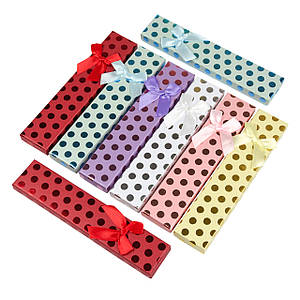 Коробочка прямокутна картонна з бантом горошок мікс квітів під прикраси розмір 21х4,5х2 см 12 штук