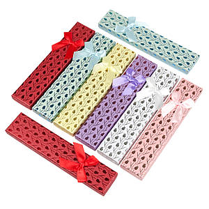 Коробочка прямокутна картонна з бантом тюльпани мікс квітів під прикраси розмір 21х4,5х2 см 12 штук