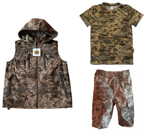 Костюм дитячий жилет шорти футболка ARMY KIDS Скаут камуфляж Піксель, фото 1
