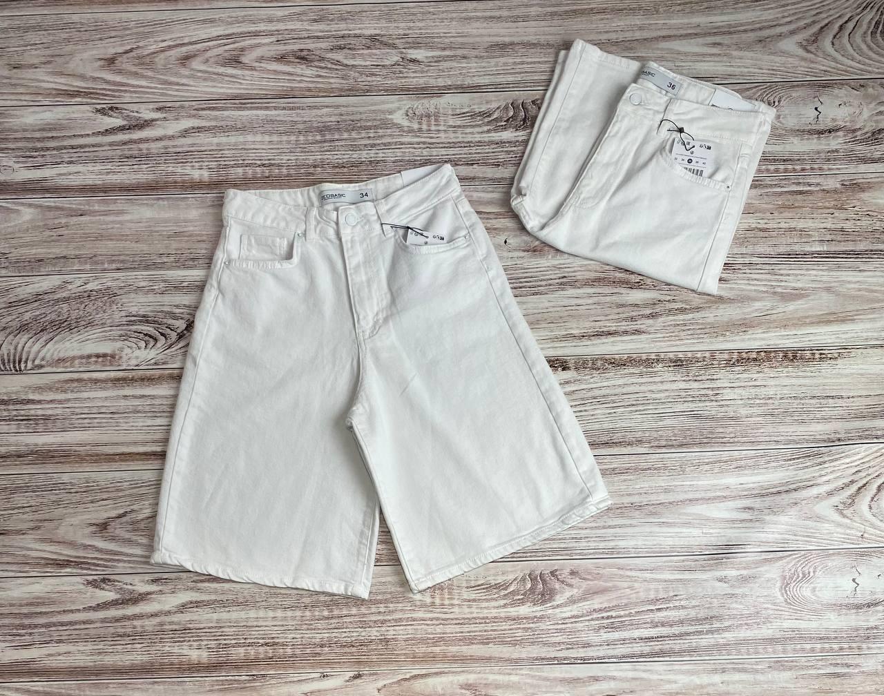 Жіночі джинсові білі подовжені шорти бермуди, фото 1
