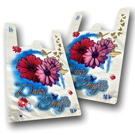 Пакет майка з малюнком поліетиленова 29х46 GS "Daisy Shuffle" біла 250 шт/уп., фото 1