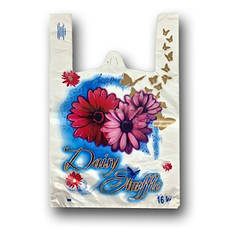 Пакет майка з малюнком поліетиленова 29х46 GS "Daisy Shuffle" біла 250 шт/уп., фото 2