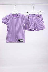 Дитячий комплект для дівчинки футболка та шорти з нашивкою рубчик