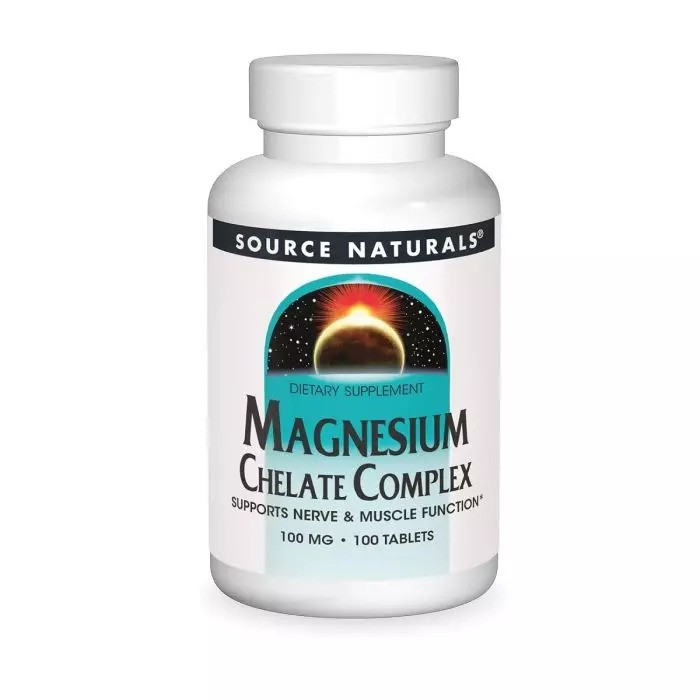 Магній хелат комплекс Source Naturals Magnesium Chelate Complex 100 мг для серця й нервів 100 таблеток, фото 1