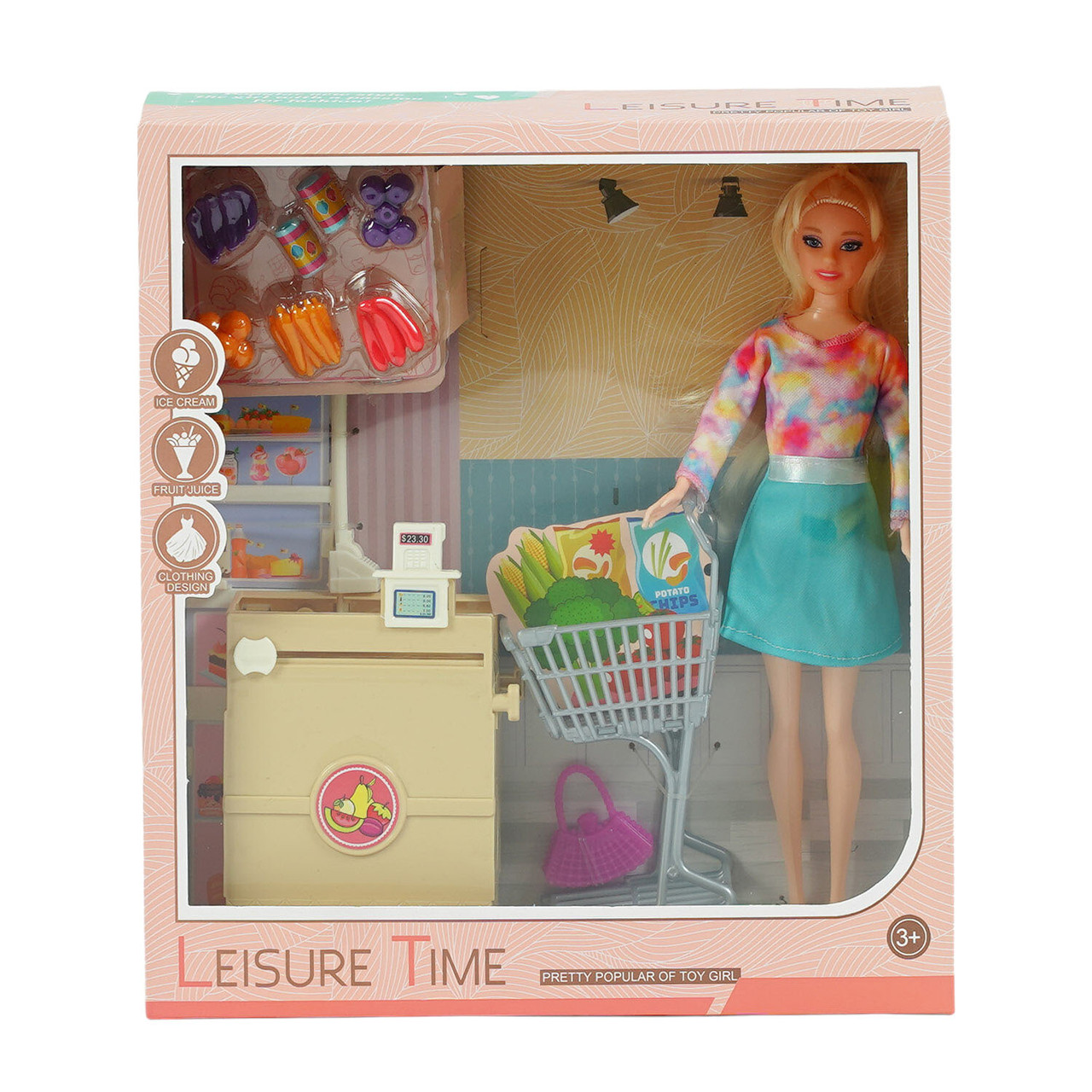 Лялька (елементи продуктового магазину, знімний одяг, рухомі ручки та ніжки, висота 30 см, у коробці) 784 D, фото 1