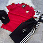 Чоловічий літній костюм Adidas Футболка + Шорти + Кепка + Шкарпетки в подарунок червоний з чорним Комплект Адідас, фото 3