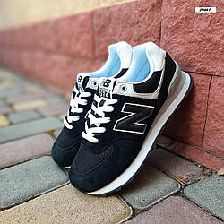 Жіночі кросівки New Balance 574 Black White (Чорні з білим) Взуття Нью Баланс 574 повсякденні замша сітка демісезон