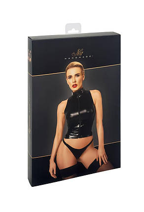 Топ Noir Handmade F324 Glam wetlook top with vinyl corset - M, фото 1