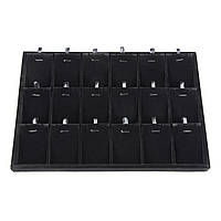 Планшет під прикраси з гачками 3 ряди 18 комірок розмір 35х24х3 см розмір комірки 7.5Х5 см чорний оксамит