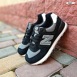 Жіночі кросівки New Balance 574 Black Grey (Чорні) Взуття Нью Баланс 574замша сітка повсякденні демісезон
