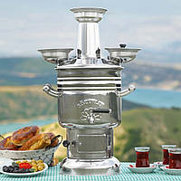 Турецький самовар похідний на 6 л з дерев'яними ручками, самовар на дровах, самовар жаровий дорожній з нерж.сталі /(M22)