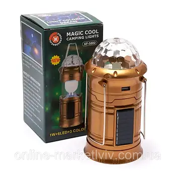 Туристичний складний ліхтар з диско лампою, повербанком та сонячною панелей SX-6808T / Ручний ліхтарик