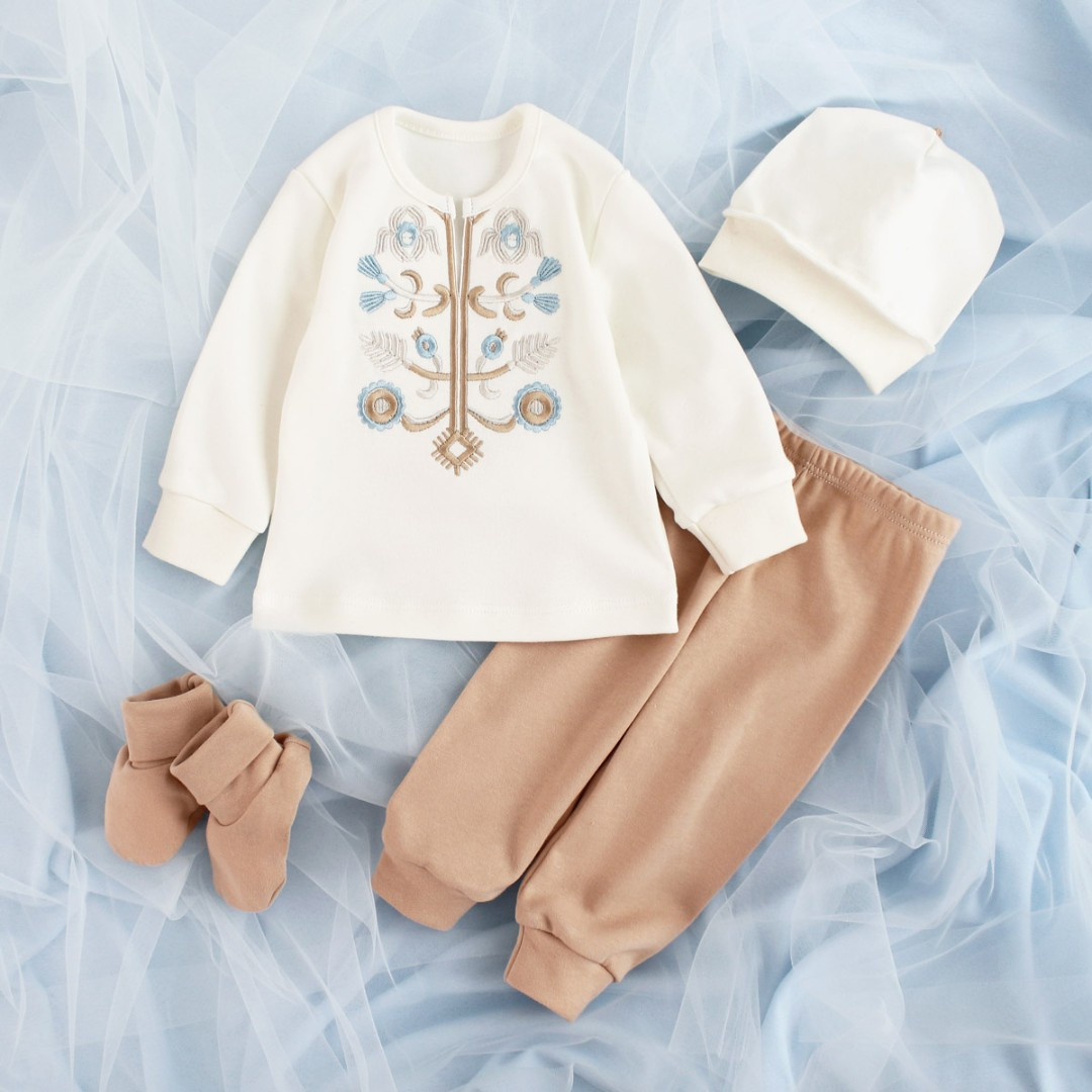 Вишитий набір на хрещення хлопчика, Стильний комплект хрестильний, Костюм для фотосесії для хлопчика