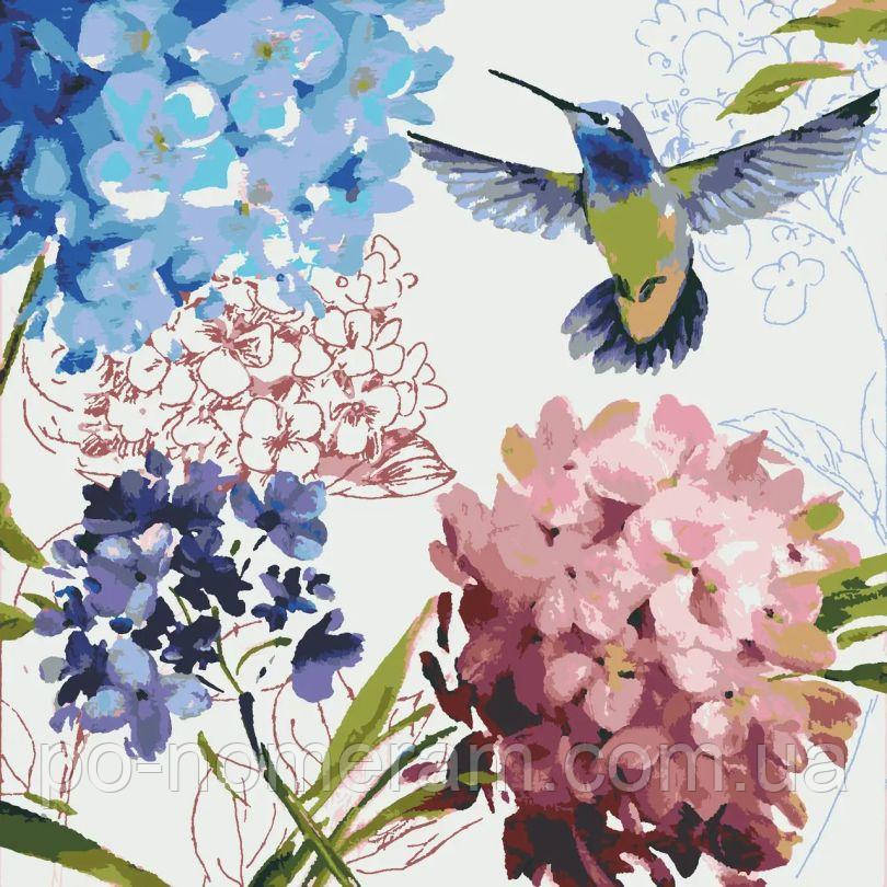 Новинка Картини за номерами Riviera Blanca Колібрі та квіти (RB-0842) 40 х 40 см, фото 1