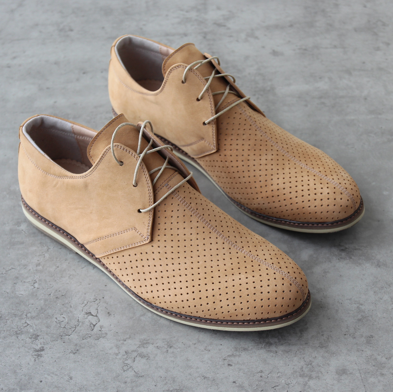 Літні мешти Бежеві туфлі дербі нубук з перфорацією чоловіче взуття повсякденне Rosso Avangard Kardinal Rome Nub, фото 1