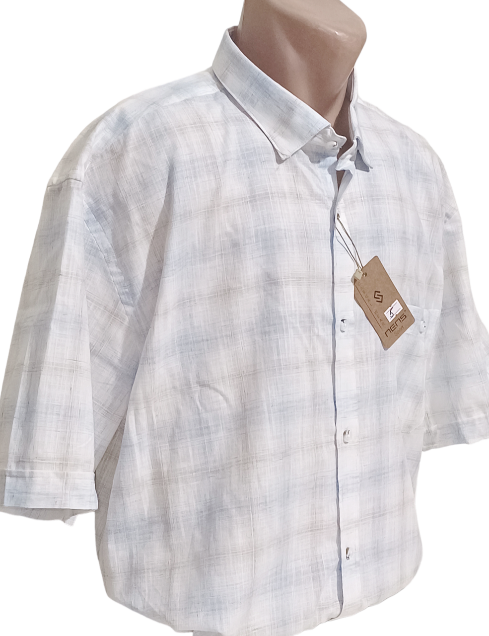 Теніска чоловіча великого розміру Nens vk-0005 класична в клітку, натуральна чоловіча сорочка льон стильна