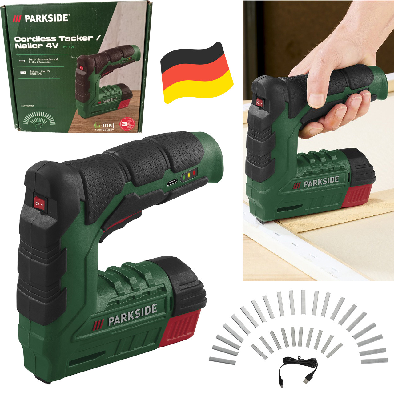 Акумуляторний степлер Parkside PAT 4 D6 (4 В, 2000 А·год, Німеччина), фото 1