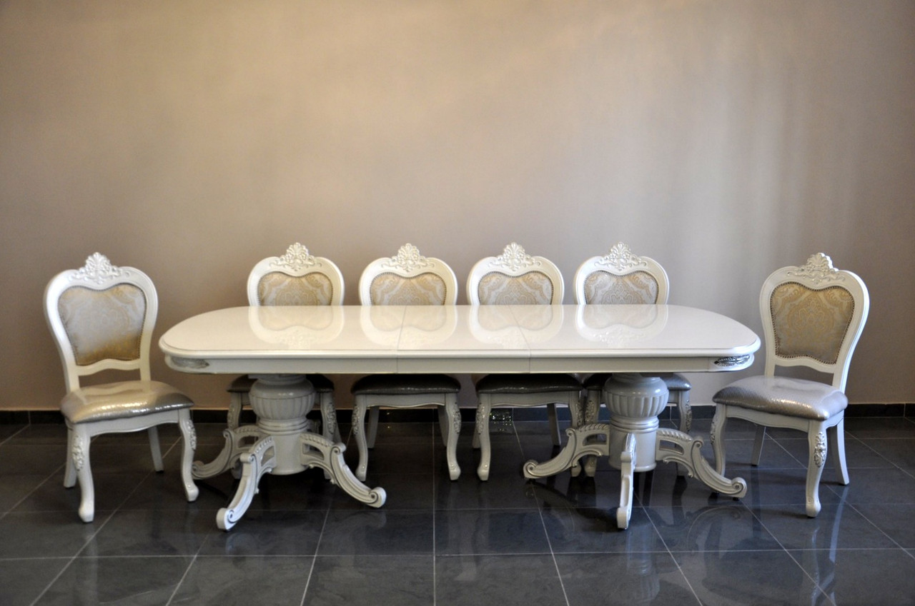 Великий обідній стіл Софія 818 Sof, колір білий + патина шампань