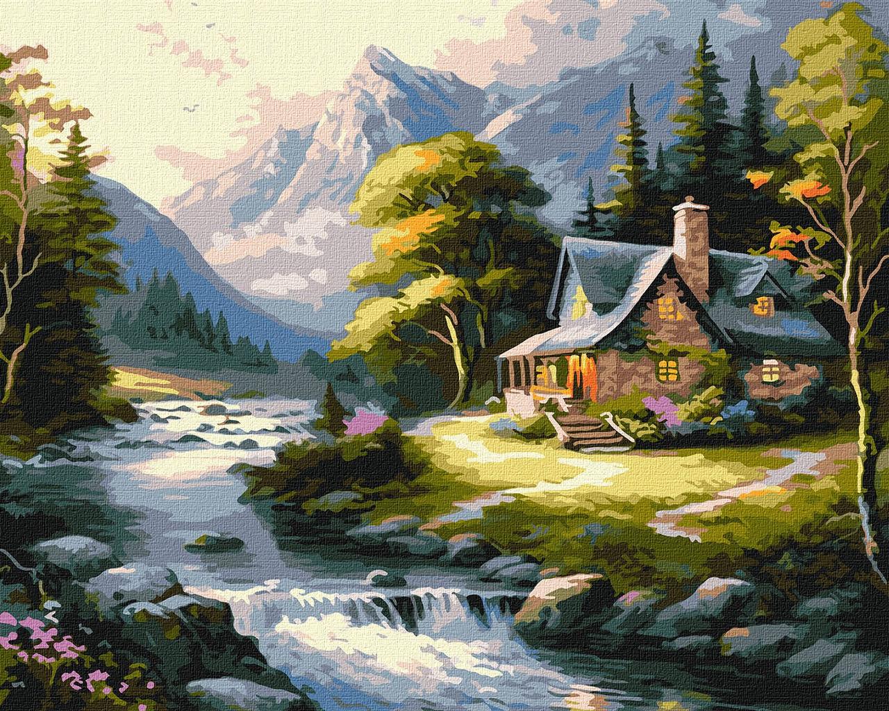 Картина за номерами Пейзаж. Будинок в горах 40*50 см Ідейка KHO 6329