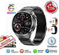 Чоловічий розумний смарт годинник з nfc для чоловіка чоловічий, Smart Watch зі шкіряним ремінцем і металевим браслетом