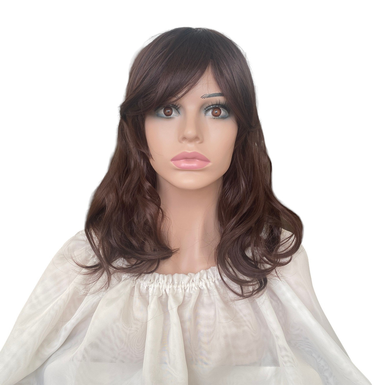 Перука коричневий із челкою середньої довжини хвилястий, фото 1