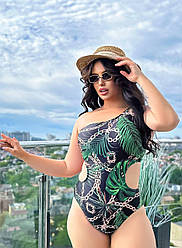 Суцільний купальник тропік на одне плече великих розмірів 3XL