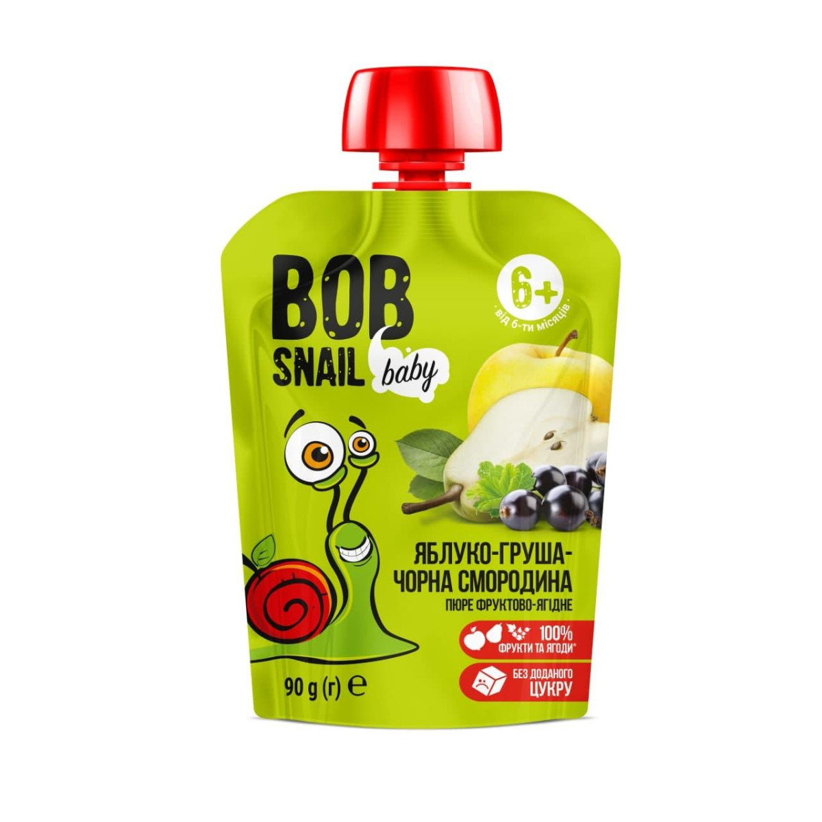 Дитяче фруктове пюре Яблуко-груша-чорна смородина Bob Snail Равлик Боб з 6 місяців, 90 г