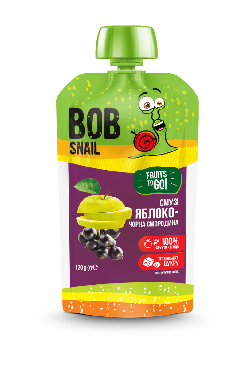 Пюре Смузі Яблуко-Чорна смородина Bob Snail Равлик Боб, 120 г, фото 1