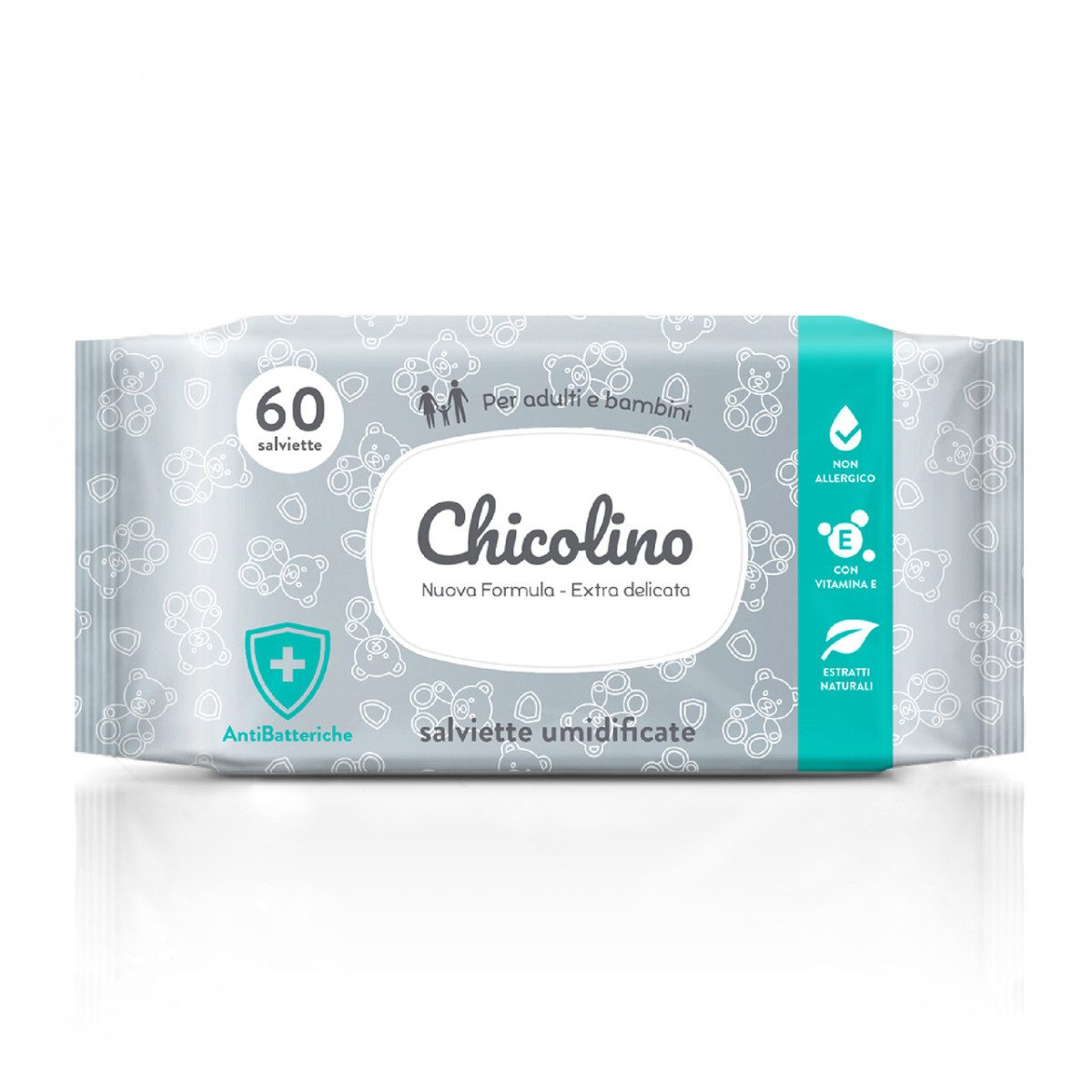 Серветки вологі для дітей та дорослих Chicolino антибактеріальні 60 шт. (Чиколине)