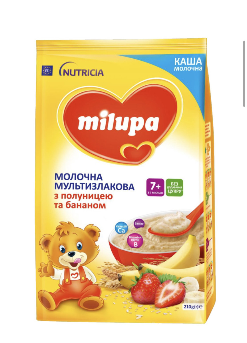 Молочна каша Milupa Мультизлакова з полуницею та бананом з 7 місяців 210г.(Мілупа), фото 1