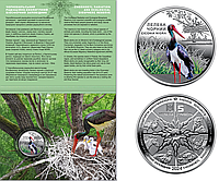 Монета Чорнобиль Відродження Лелека чорний 5 гривень Україна 2024 рік UNC у буклеті