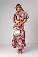 Длинное платье с оборкой и цветочным принтом - лавандовый цвет, XS (имеется размеры)