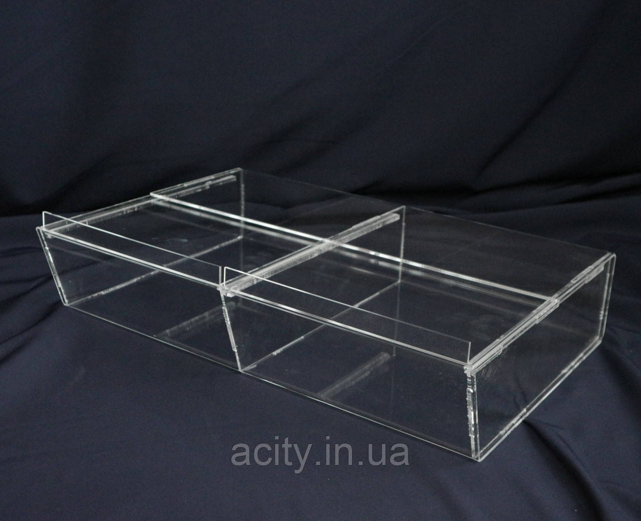Контейнер акриловий для цукерок, горіхів, желеек | диспенсер на 2 відділи з кришками, фото 1