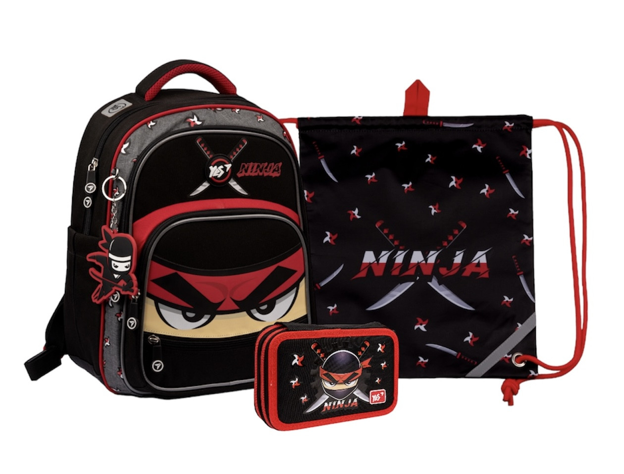 Шкільний набір YES S-91 Ninja (рюкзак+пенал+сумка) 38х29х13 см, 14 л, чорний (559406)