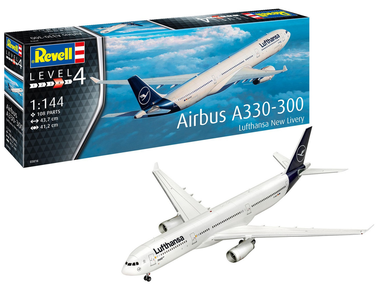 Збірна модель Revell Літак Airbus A330-300 Lufthansa рівень 4 масштаб 1:144 (RVL-03816)